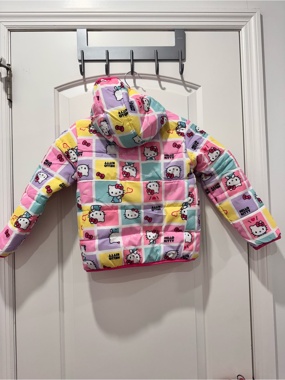 Hello Kitty Pink Multi-Color Patchwork Puffer Jacket - Picture 2 of 3